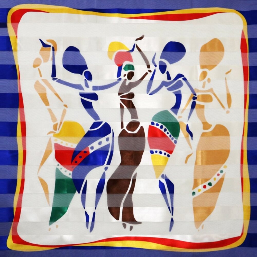 42" x 42" African dancing ladies silk like scarf